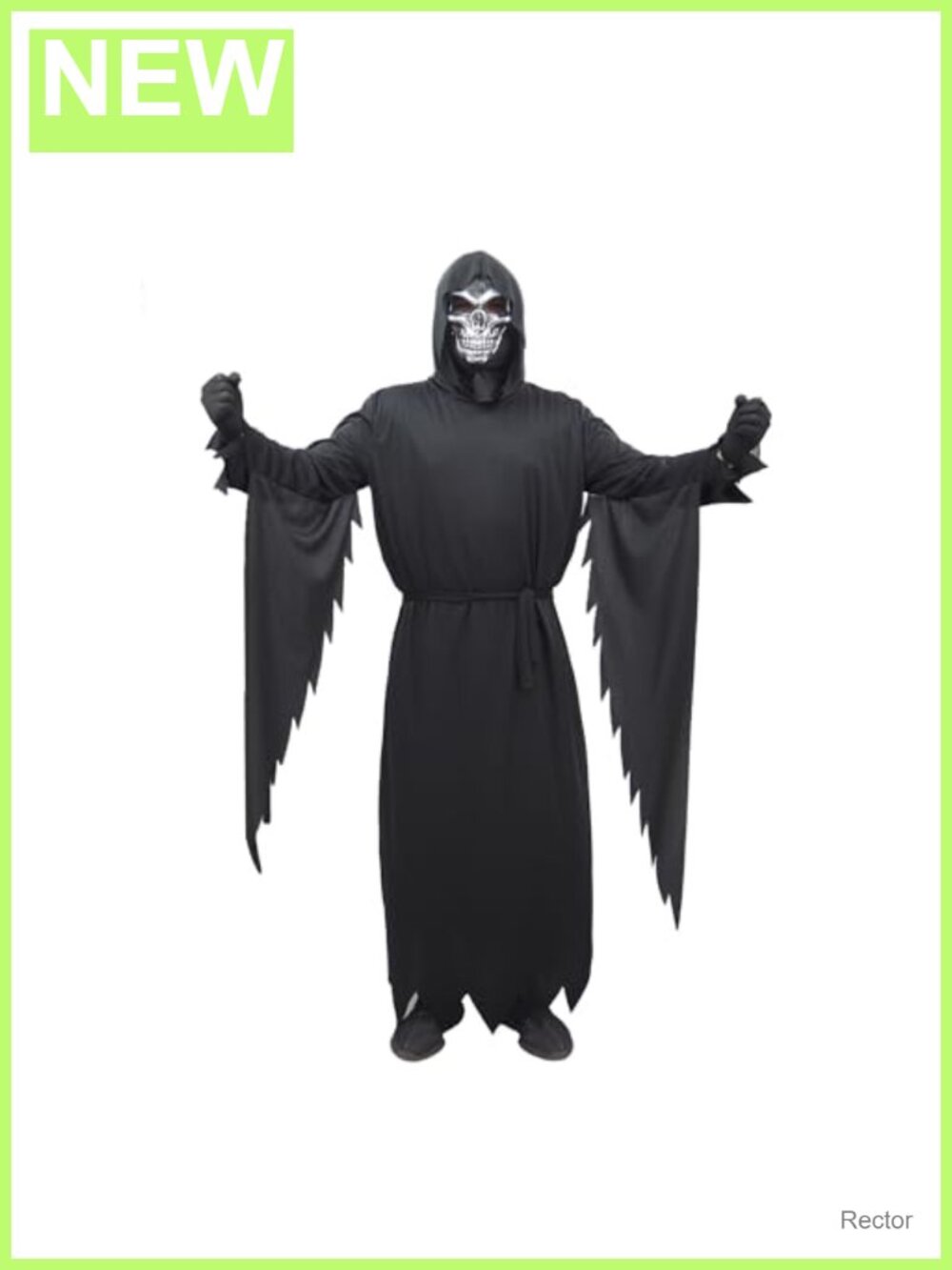 Adult Halloween Ghost Robe Costume 100% Polyester Hooded Mask Gloves Belt